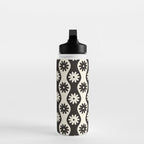 Retro Wavy Stripes with Flowers in Black & Off White Water Bottle Gallery Image 3