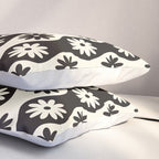 Retro Wavy Stripes with Flowers in Black & Off White Pillow Sham Gallery Image 3