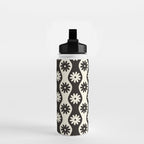 Retro Wavy Stripes with Flowers in Black & Off White Water Bottle Gallery Image 2