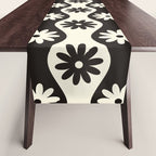 Retro Wavy Stripes with Flowers in Black & Off White Table Runner Gallery Image 1