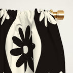 Retro Wavy Stripes with Flowers in Black & Off White Window Curtain Gallery Image 2