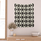 Retro Wavy Stripes with Flowers in Black & Off White Wall Tapestry Gallery Image 2