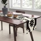 Retro Wavy Stripes with Flowers in Black & Off White Table Runner Gallery Image 2