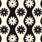 Retro Wavy Stripes with Flowers in Black & Off White Coffee Mug Gallery Image 2