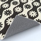 Retro Wavy Stripes with Flowers in Black & Off White Rug Gallery Image 4