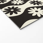 Retro Wavy Stripes with Flowers in Black & Off White Welcome Mat Gallery Image 2