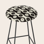 Retro Wavy Stripes with Flowers in Black & Off White Stool Gallery Image 2