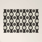 Retro Wavy Stripes with Flowers in Black & Off White Welcome Mat Gallery Image 1