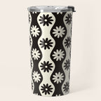Retro Wavy Stripes with Flowers in Black & Off White Travel Mug Gallery Image 2