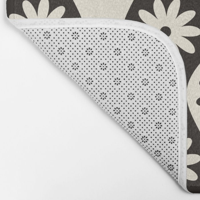 Retro Wavy Stripes with Flowers in Black & Off White Bath Mat Gallery Image 2