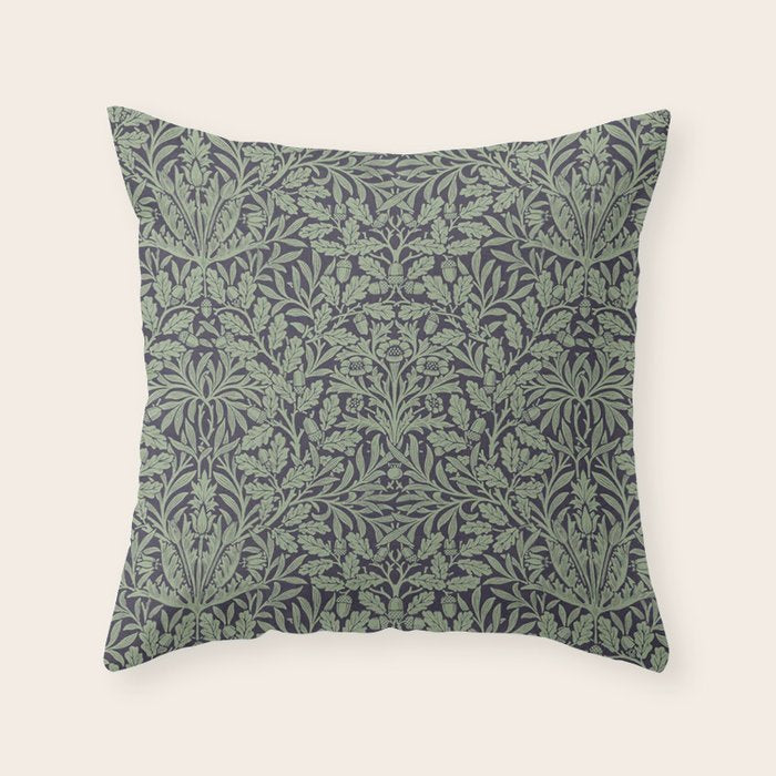 William Morris Acorn Pure Ink Green Throw Pillow Gallery Image 6