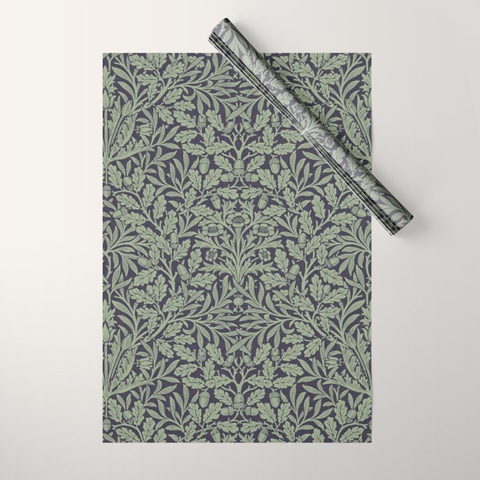 William Morris Acorn Pure Ink Green Wrapping Paper Gallery Image 1