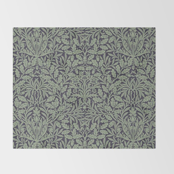 William Morris Acorn Pure Ink Green Throw Blanket Gallery Image 2