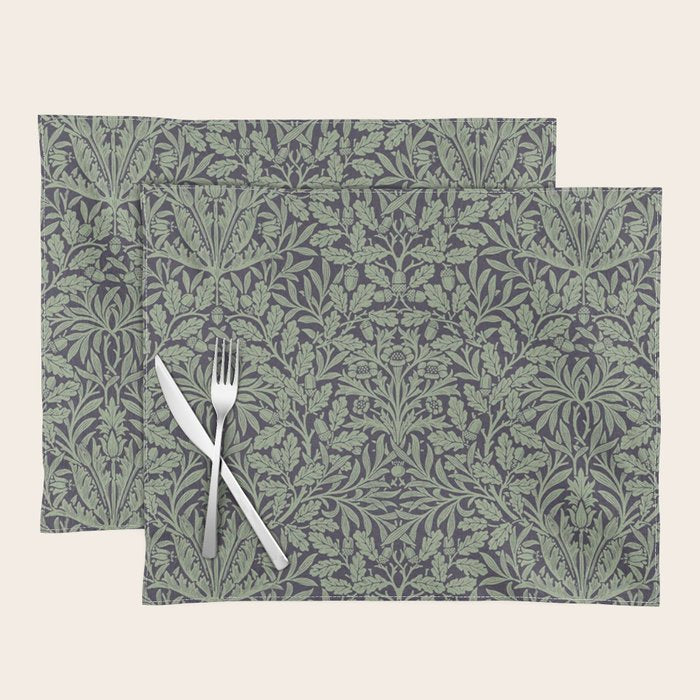 William Morris Acorn Pure Ink Green Placemat Gallery Image 1