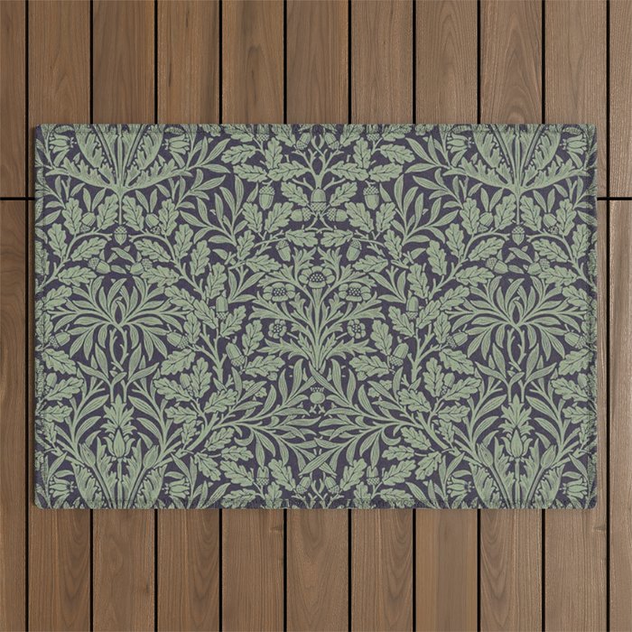 William Morris Acorn Pure Ink Green Outdoor Rug Gallery Image 1