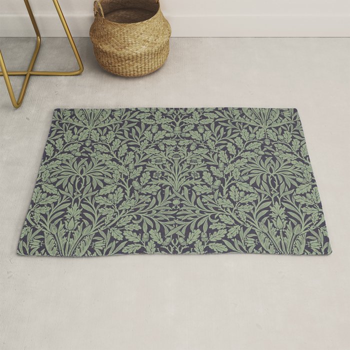 William Morris Acorn Pure Ink Green Rug Gallery Image 1