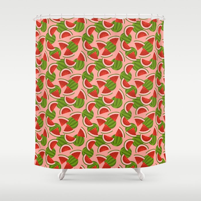 Watermelon Pattern on Pink Shower Curtain Gallery Image 1