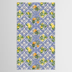 Mediterranean blue ceramic tiles, citrus fruit, lemons and oranges Tablecloth Gallery Image 2