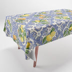 Mediterranean blue ceramic tiles, citrus fruit, lemons and oranges Tablecloth Gallery Image 1