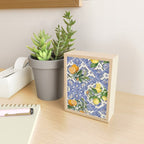 Mediterranean blue ceramic tiles, citrus fruit, lemons and oranges Mini Art Print Gallery Image 2
