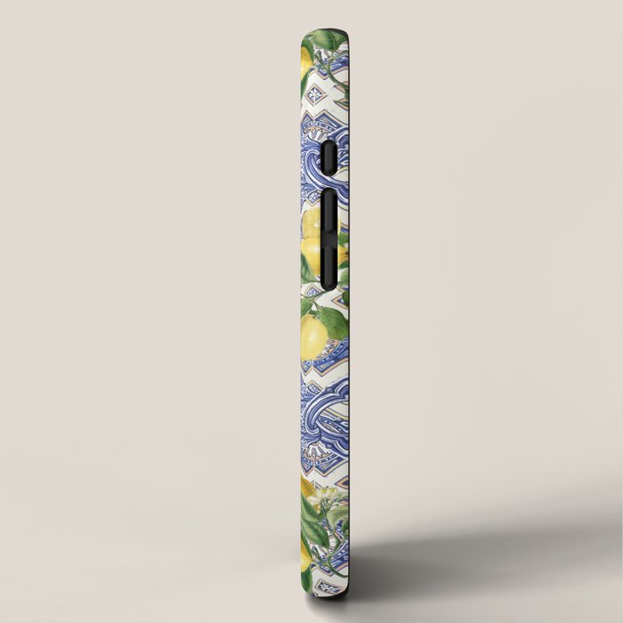 Mediterranean blue ceramic tiles, citrus fruit, lemons and oranges iPhone Case Gallery Image 2