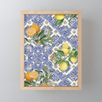 Mediterranean blue ceramic tiles, citrus fruit, lemons and oranges Mini Art Print Gallery Image 1