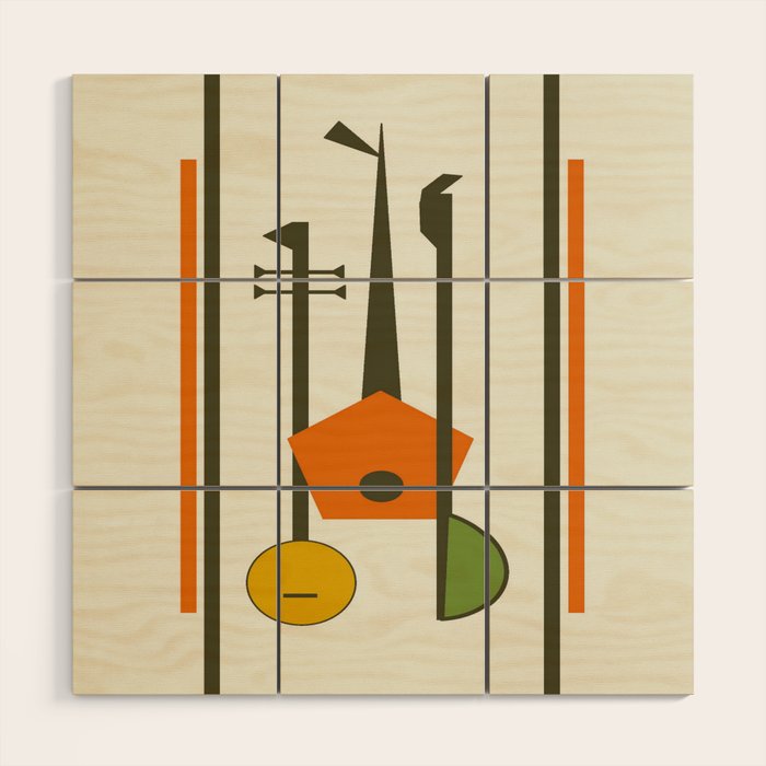 Mid-Century Modern Art Musical Strings Wood Wall Art Gallery Image 1