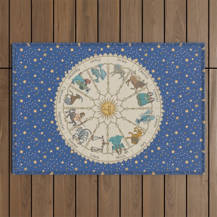 Vintage Astrology Zodiac Wheel Outdoor Rug Gallery Image 1