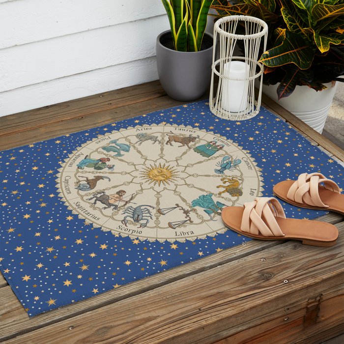 Vintage Astrology Zodiac Wheel Outdoor Rug Gallery Image 2