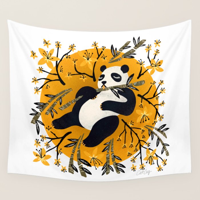 Panda Vibes - Marigold Palette Wall Tapestry Gallery Image 4