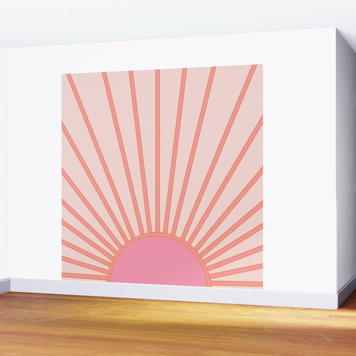   Sun Sunrise Pink Sun Print Sunshine Retro Sun Wall Art Vintage Boho Geometric Line Modern Decor  Wall Mural Gallery Image 2
