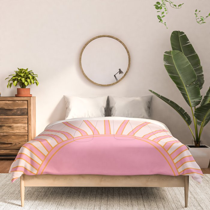   Sun Sunrise Pink Sun Print Sunshine Retro Sun Wall Art Vintage Boho Geometric Line Modern Decor  Comforter Gallery Image 3