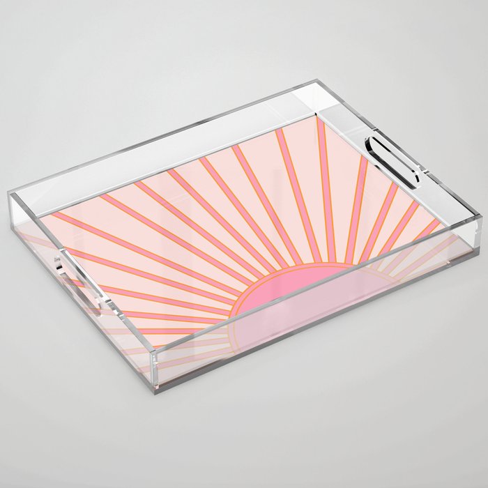  Sun Sunrise Pink Sun Print Sunshine Retro Sun Wall Art Vintage Boho Geometric Line Modern Decor  Acrylic Tray Gallery Image 1