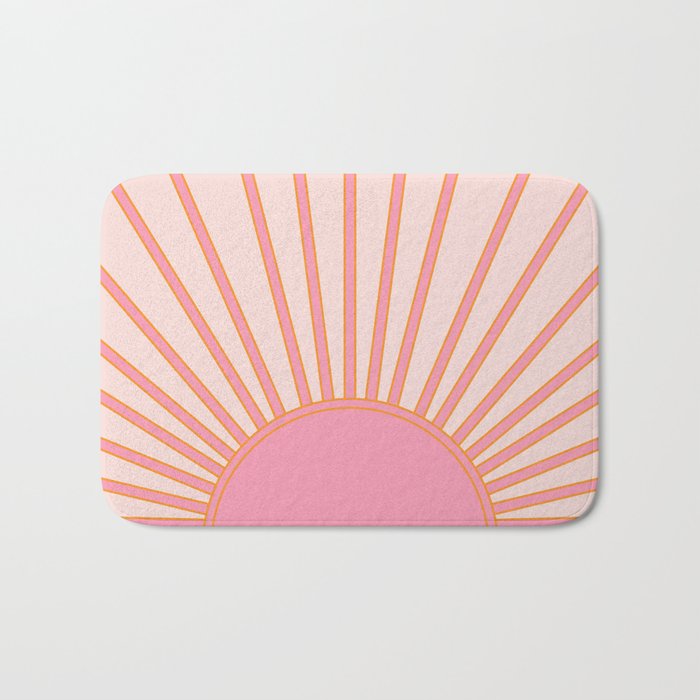   Sun Sunrise Pink Sun Print Sunshine Retro Sun Wall Art Vintage Boho Geometric Line Modern Decor  Bath Mat Gallery Image 1
