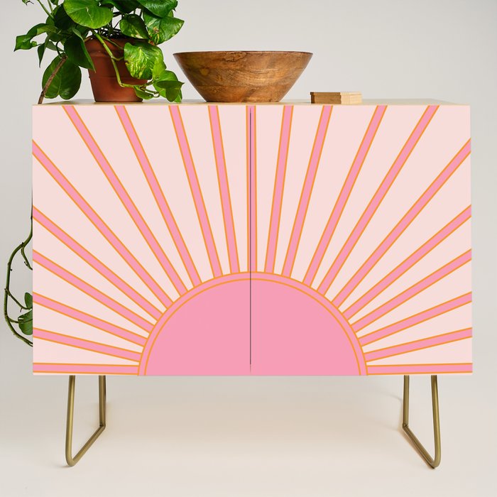   Sun Sunrise Pink Sun Print Sunshine Retro Sun Wall Art Vintage Boho Geometric Line Modern Decor  Credenza Gallery Image 1