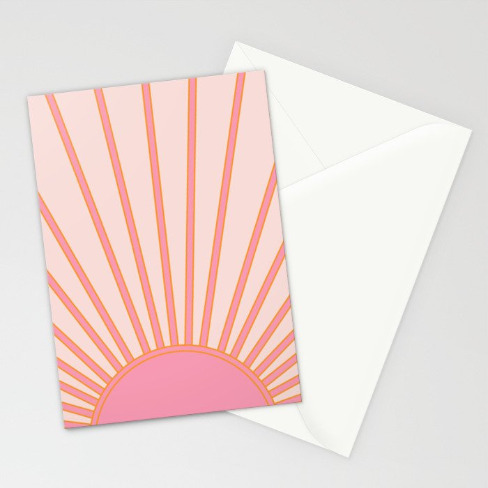   Sun Sunrise Pink Sun Print Sunshine Retro Sun Wall Art Vintage Boho Geometric Line Modern Decor  Stationery Card Gallery Image 2
