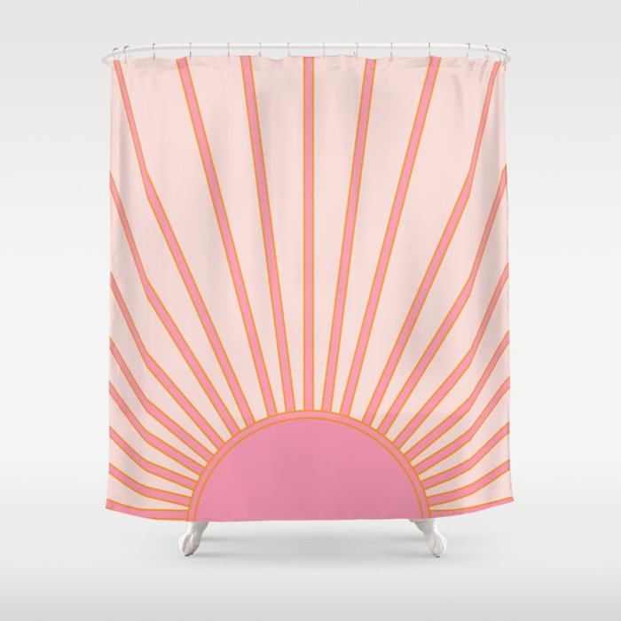   Sun Sunrise Pink Sun Print Sunshine Retro Sun Wall Art Vintage Boho Geometric Line Modern Decor  Shower Curtain Gallery Image 1