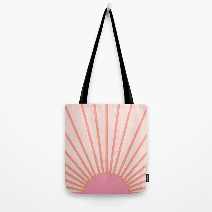   Sun Sunrise Pink Sun Print Sunshine Retro Sun Wall Art Vintage Boho Geometric Line Modern Decor  Tote Bag Gallery Image 2