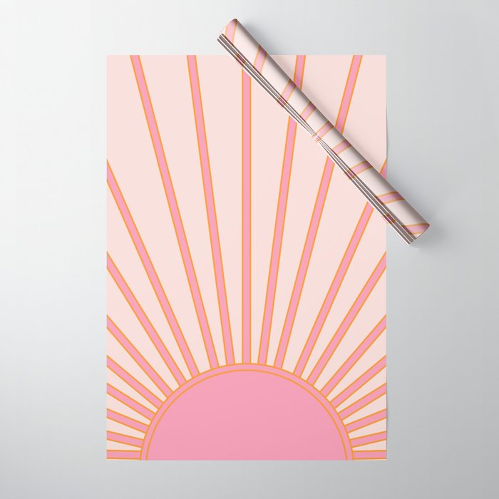   Sun Sunrise Pink Sun Print Sunshine Retro Sun Wall Art Vintage Boho Geometric Line Modern Decor  Wrapping Paper Gallery Image 1