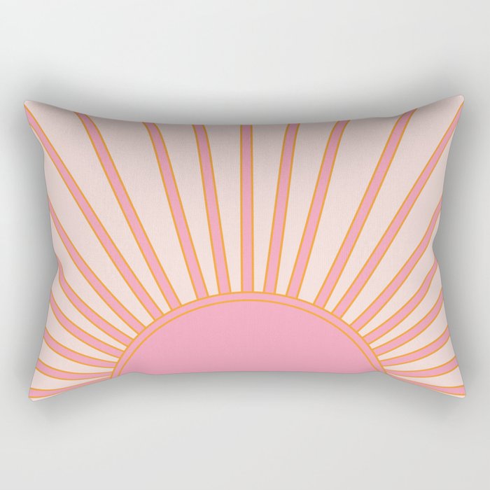   Sun Sunrise Pink Sun Print Sunshine Retro Sun Wall Art Vintage Boho Geometric Line Modern Decor  Rectangular Pillow Gallery Image 2