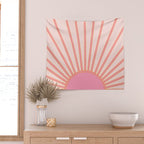   Sun Sunrise Pink Sun Print Sunshine Retro Sun Wall Art Vintage Boho Geometric Line Modern Decor  Wall Tapestry Gallery Image 2
