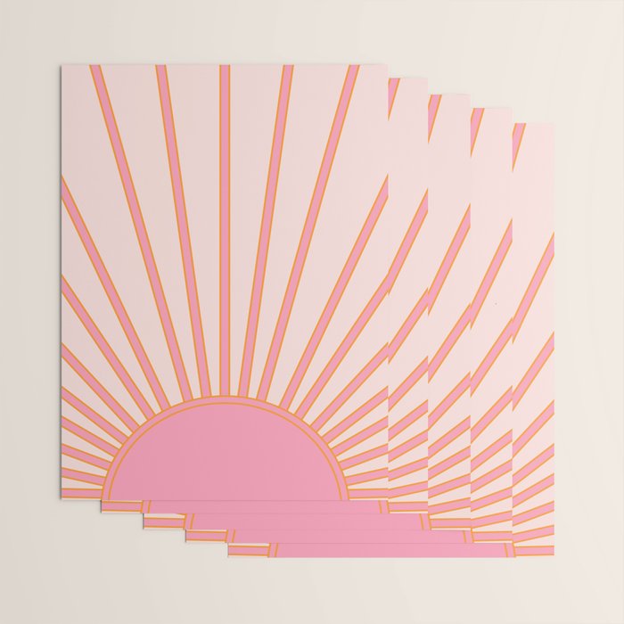   Sun Sunrise Pink Sun Print Sunshine Retro Sun Wall Art Vintage Boho Geometric Line Modern Decor  Wrapping Paper Gallery Image 3