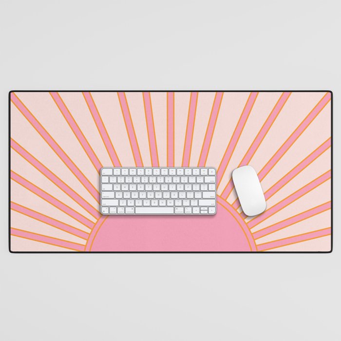   Sun Sunrise Pink Sun Print Sunshine Retro Sun Wall Art Vintage Boho Geometric Line Modern Decor  Desk Mat Gallery Image 1