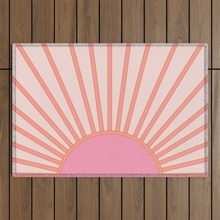   Sun Sunrise Pink Sun Print Sunshine Retro Sun Wall Art Vintage Boho Geometric Line Modern Decor  Outdoor Rug Gallery Image 1