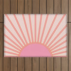   Sun Sunrise Pink Sun Print Sunshine Retro Sun Wall Art Vintage Boho Geometric Line Modern Decor  Outdoor Rug Gallery Image 1