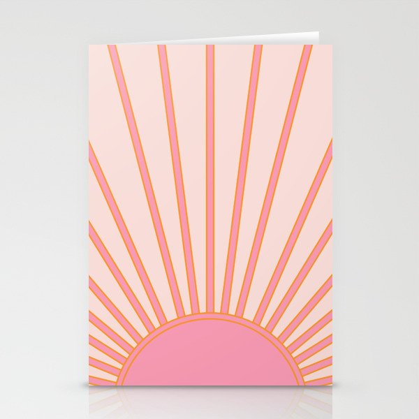   Sun Sunrise Pink Sun Print Sunshine Retro Sun Wall Art Vintage Boho Geometric Line Modern Decor  Stationery Card Gallery Image 1