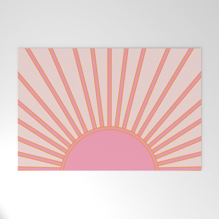   Sun Sunrise Pink Sun Print Sunshine Retro Sun Wall Art Vintage Boho Geometric Line Modern Decor  Welcome Mat Gallery Image 1