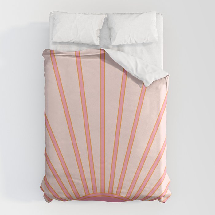   Sun Sunrise Pink Sun Print Sunshine Retro Sun Wall Art Vintage Boho Geometric Line Modern Decor  Duvet Cover Gallery Image 1