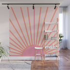   Sun Sunrise Pink Sun Print Sunshine Retro Sun Wall Art Vintage Boho Geometric Line Modern Decor  Wall Mural Gallery Image 1