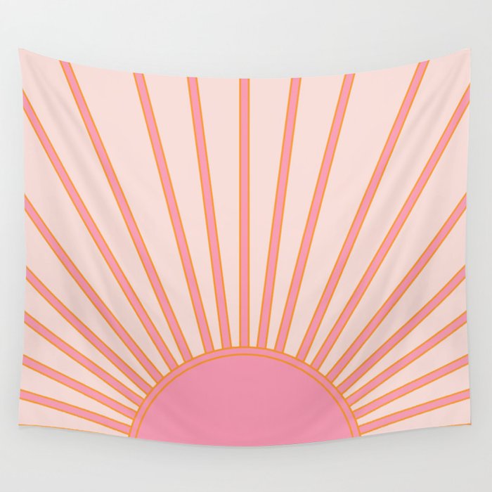   Sun Sunrise Pink Sun Print Sunshine Retro Sun Wall Art Vintage Boho Geometric Line Modern Decor  Wall Tapestry Gallery Image 4